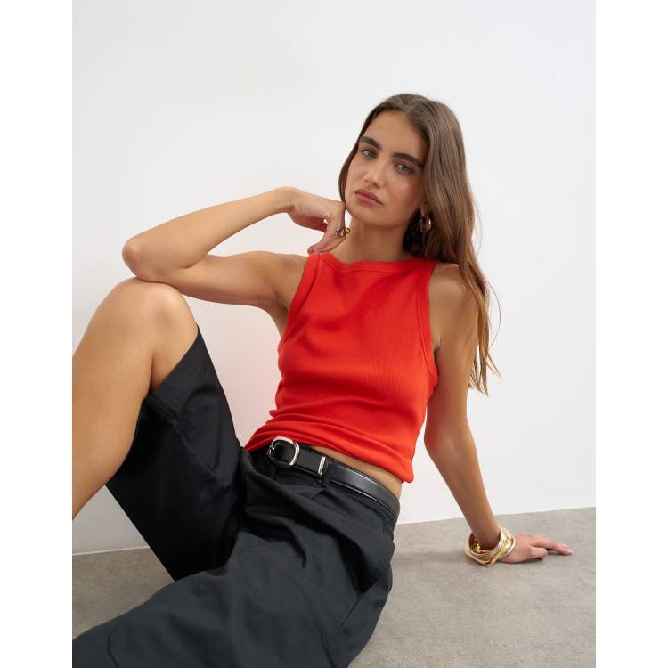 Topshop slash neck racer tank top in red | ASOS