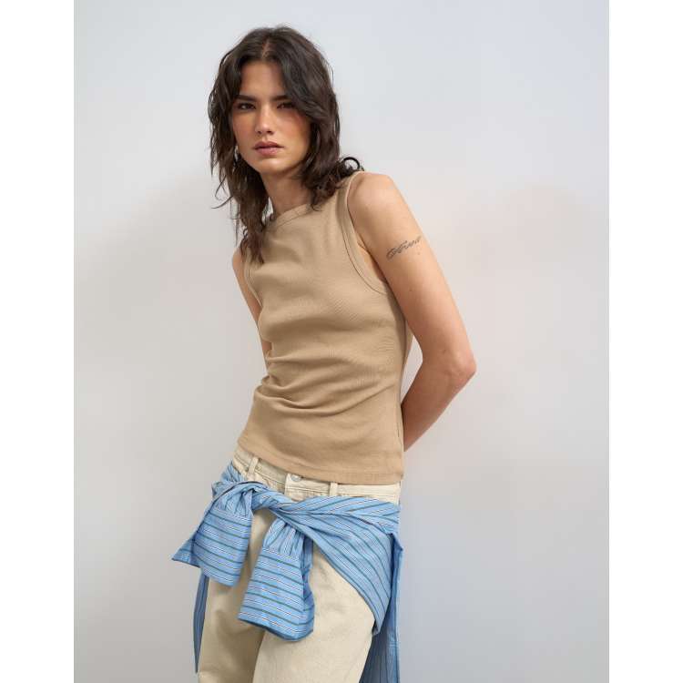トップス STONE  Topshop slash neck racer tank top in stone | ASOS