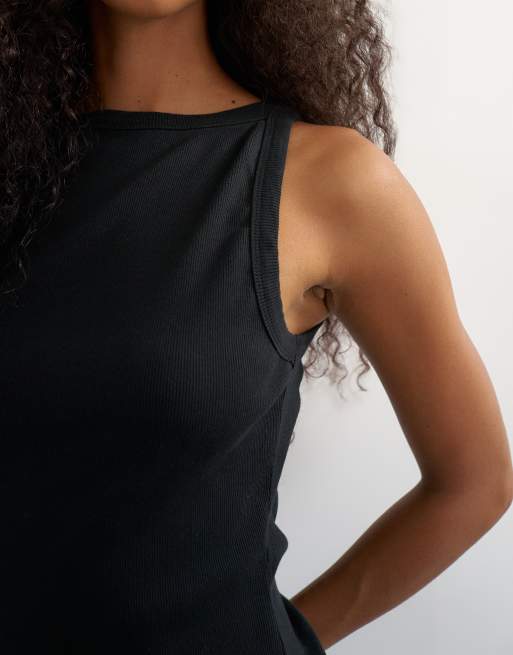 Topshop slash neck racer tank top in washed black, 3 of 4