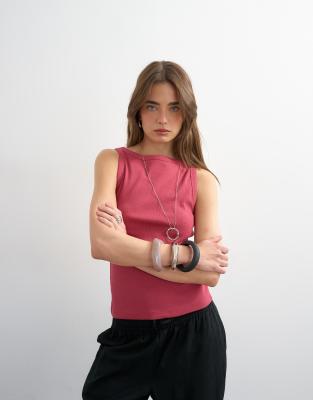 Topshop Slash Neck Racer Vest In Yellow