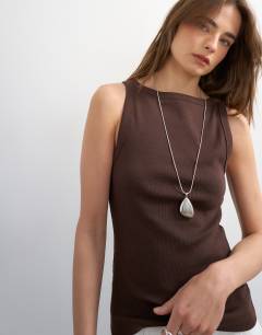 Slash neck racer vest in dark chocolate