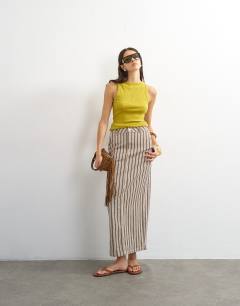 Model wearing Slash neck racer vest in green