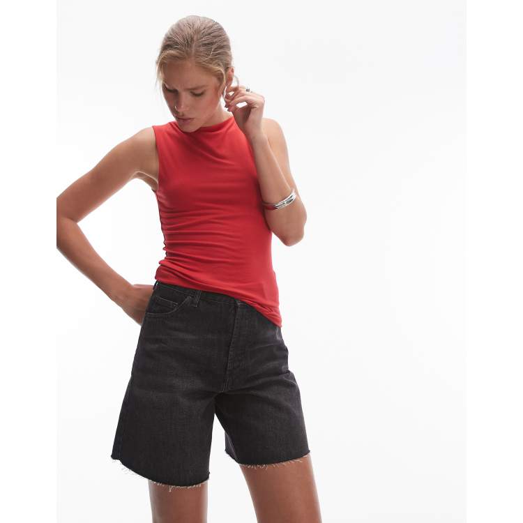 トップス salvation Y16AsymmetricDrapedTank Topshop slash neck tank in red | ASOS