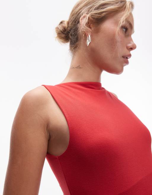 Topshop slash neck tank in red | ASOS