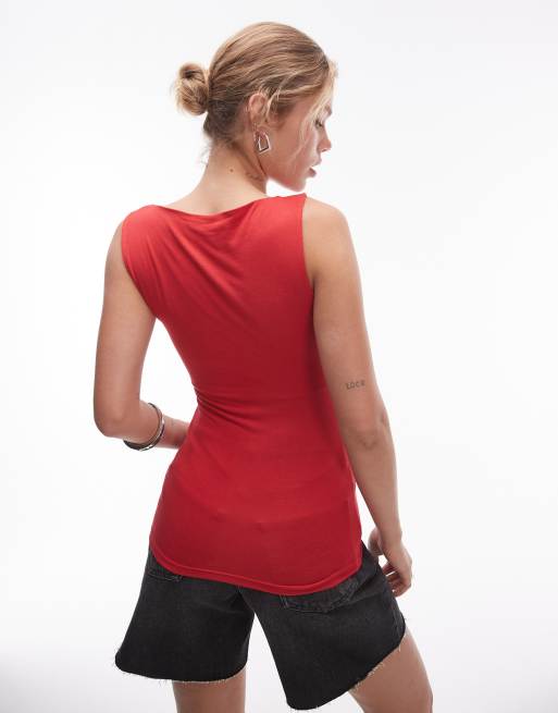 Topshop slash neck tank in red | ASOS