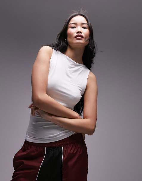 Topshop slash neck tank in white - view 1