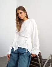 Topshop slash neck tie front top in ecru