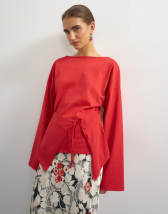 Topshop slash neck tie front top in red
