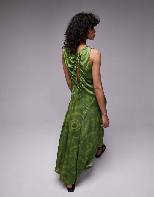 Topshop slash tie dye sleeveless midi dress in green ASOS