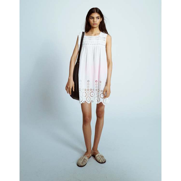 Topshop Dress with Embroidered Detail in White