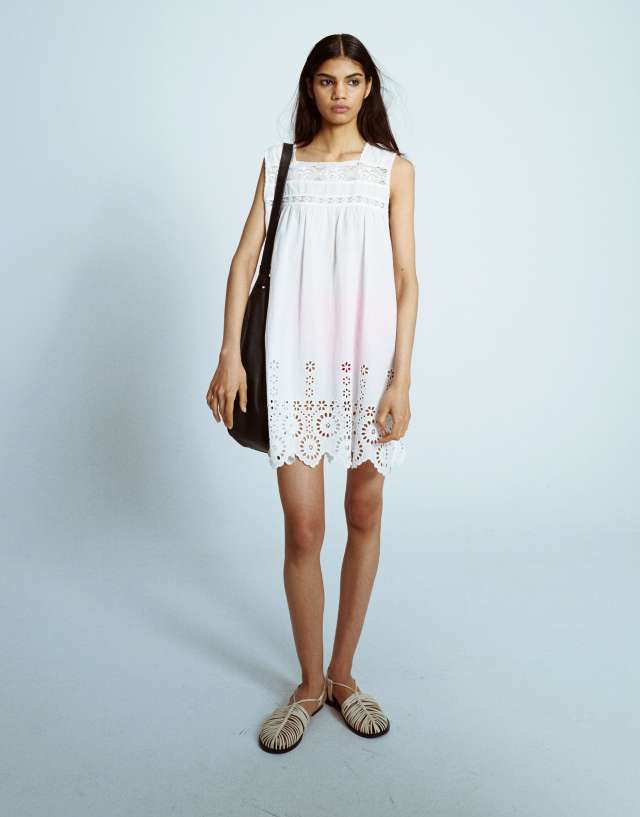 Topshop dress with embroidered detail in White