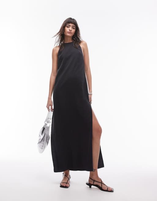  Topshop sleeveless high slit column maxi dress in black