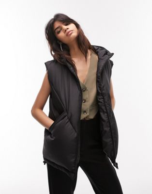 Topshop sleeveless hooded jacket in black