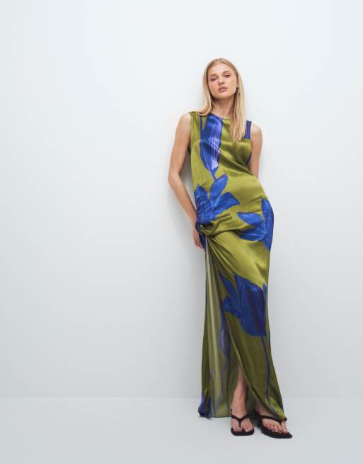 aligne green dress Far From Here Blue & Ivory Floral Print Cotton Maxi Dress