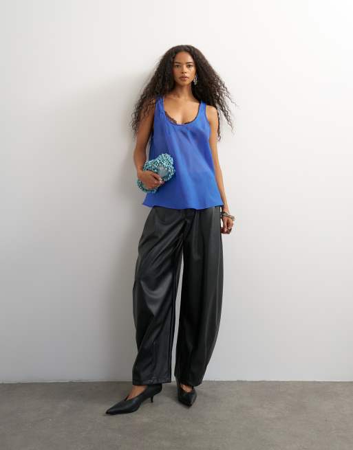 Topshop sleeveless organza scoop vest in cobalt blue, 3 of 4