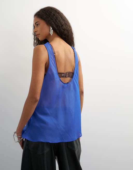 Topshop sleeveless organza scoop vest in cobalt blue, 4 of 4