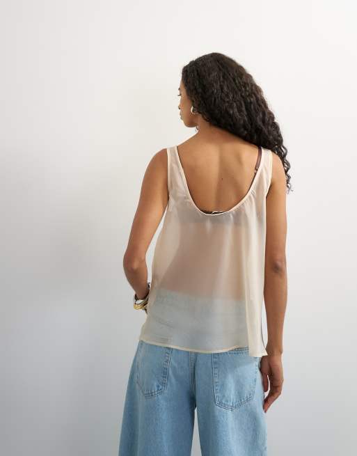 Topshop sleeveless organza scoop vest in oyster, 4 of 4