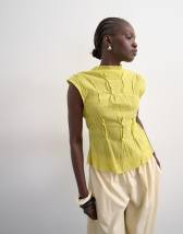 Topshop sleeveless pin tuck crinkle top in green