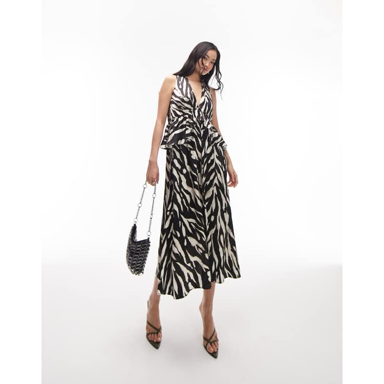 Topshop sleeveless riviera midi dress in mono zebra print ASOS