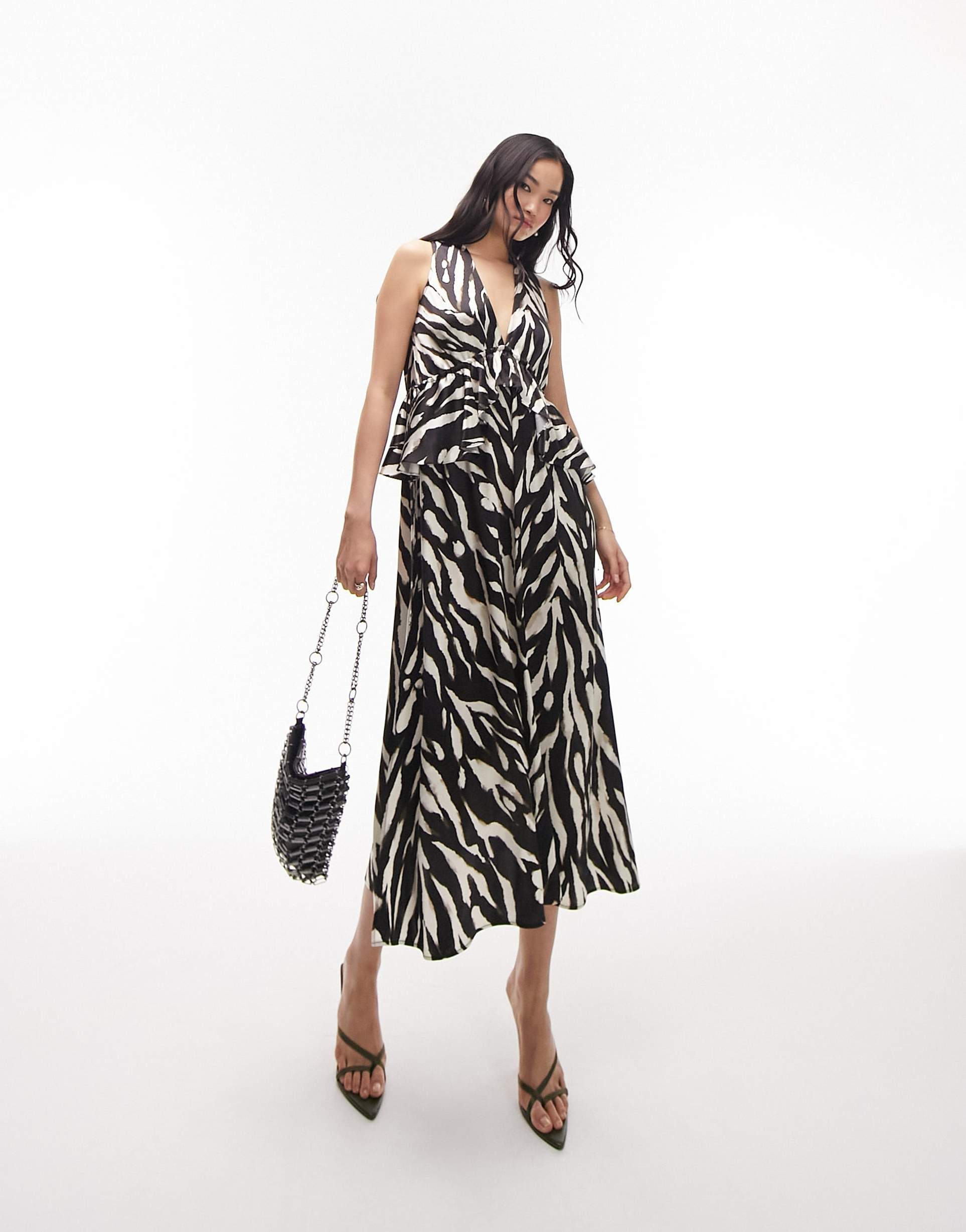 topshop sleeveless riviera midi dress in mono zebra print