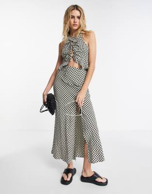 Topshop Sleeveless Ruched Plaid Top In Multi