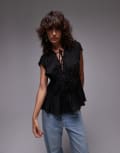 [Topshop] Topshop sleeveless tie front tiered top in black-Brown 8 BLACK