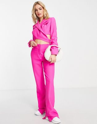 Topshop slim fit flare trouser in bright pink - ASOS Price Checker