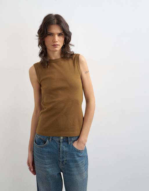 Topshop - Slim-fit tanktop in diep olijfgroen, 3 van 4