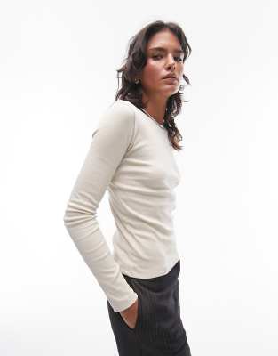 Topshop Slim Long Sleeve Top In Stone-neutral In Neutral