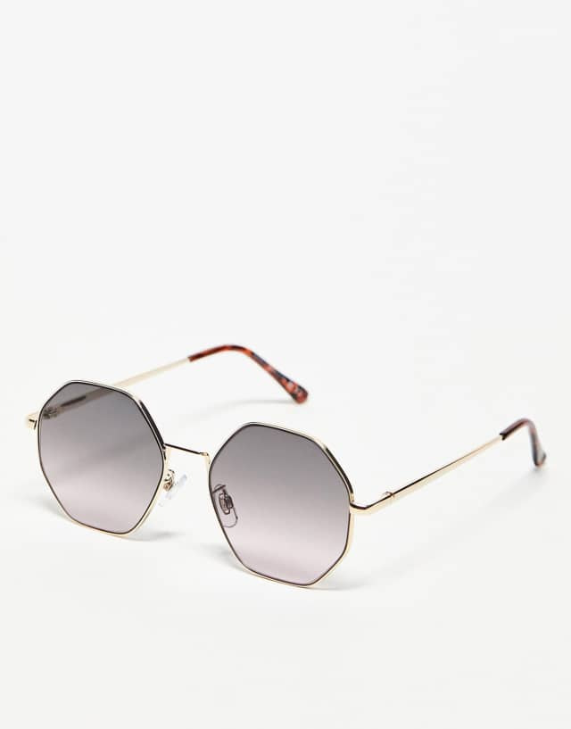 Topshop slim metal hexagon sunglasses in blue