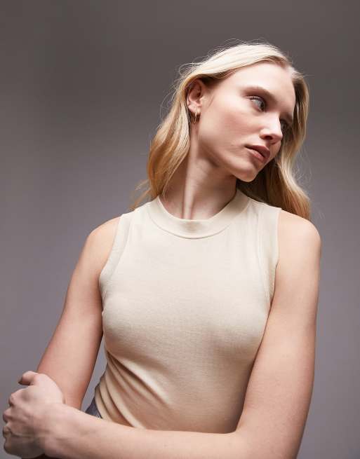 Topshop slim singlet in stone 