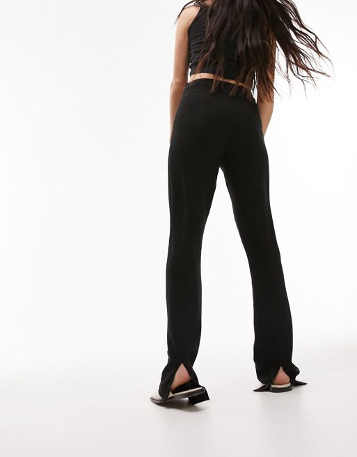 Topshop flared ribbed pants in black