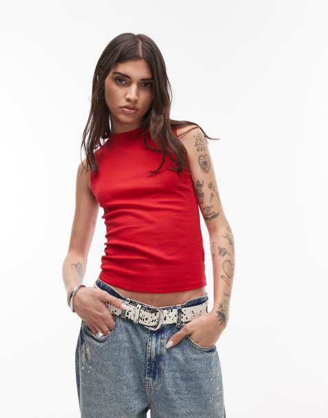 Topshop slim tank in cherry red - view 1