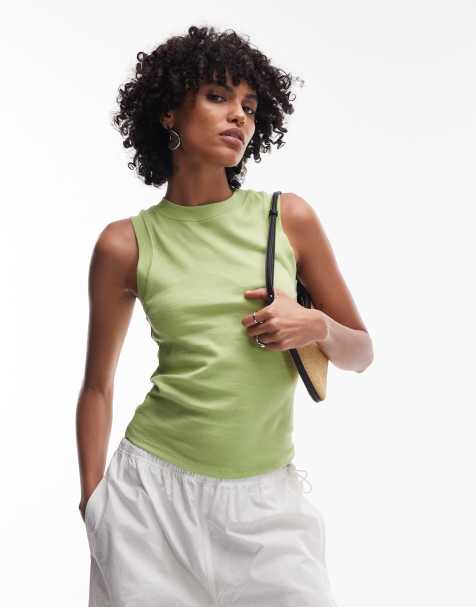 Topshop slim tank in green - view 1