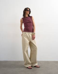 Model wearing Slim tank in plum