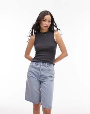 Topshop Slim Tank In Black In Gray