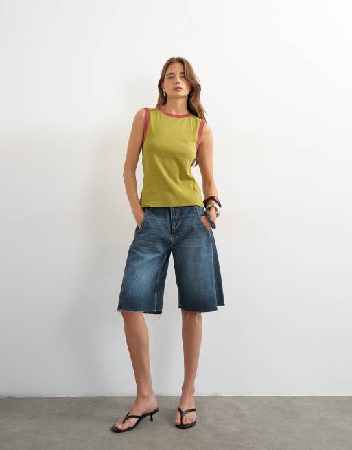Topshop slim tanktop med kontrastkant i grøn, 4 af 4