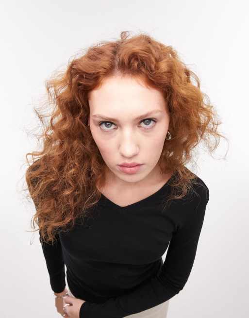 slim v neck long sleeve top in black ASOS