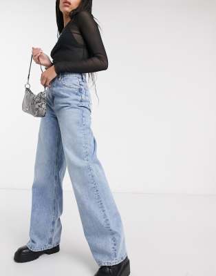 topshop slim wide leg jeans in bleach wash