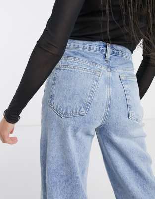 topshop slim wide leg jeans in bleach wash