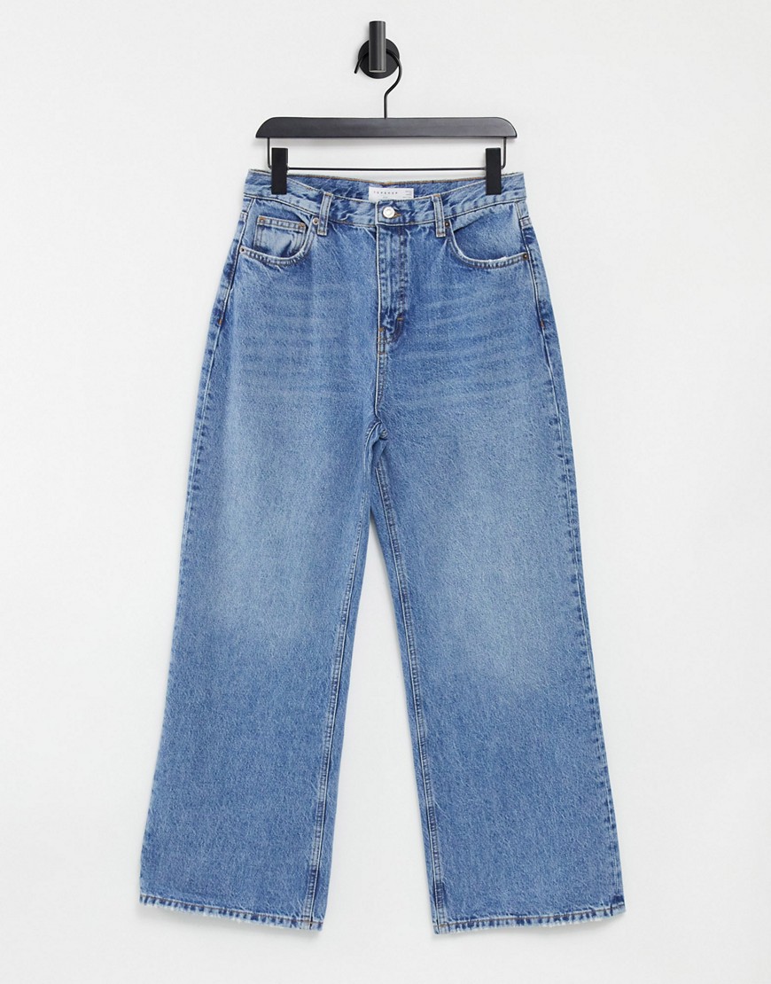 Topshop slim wide leg jeans in mid-wash blue-Blues