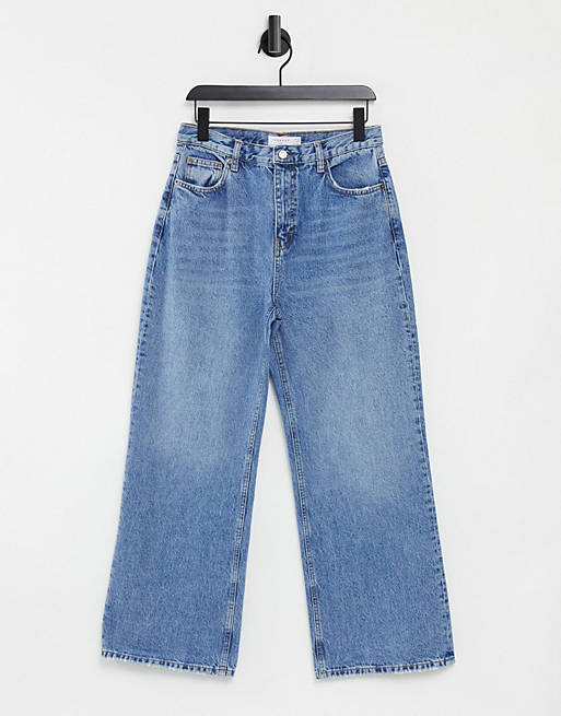 Topshop slim wide leg jeans in mid wash blue | ASOS