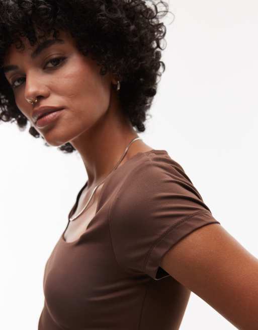 TOPSHOP slinky cap sleeve top in chocolate brown, 3 of 4