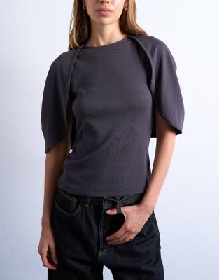 Topshop slinky cape detail top in black