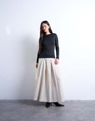 Topshop Slinky Crew Neck Long Sleeve Top In Blue