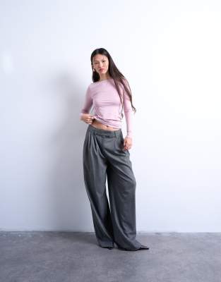 Topshop Slinky Crew Neck Long Sleeve Top In Pink