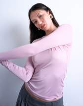 Topshop slinky crew neck top in pink