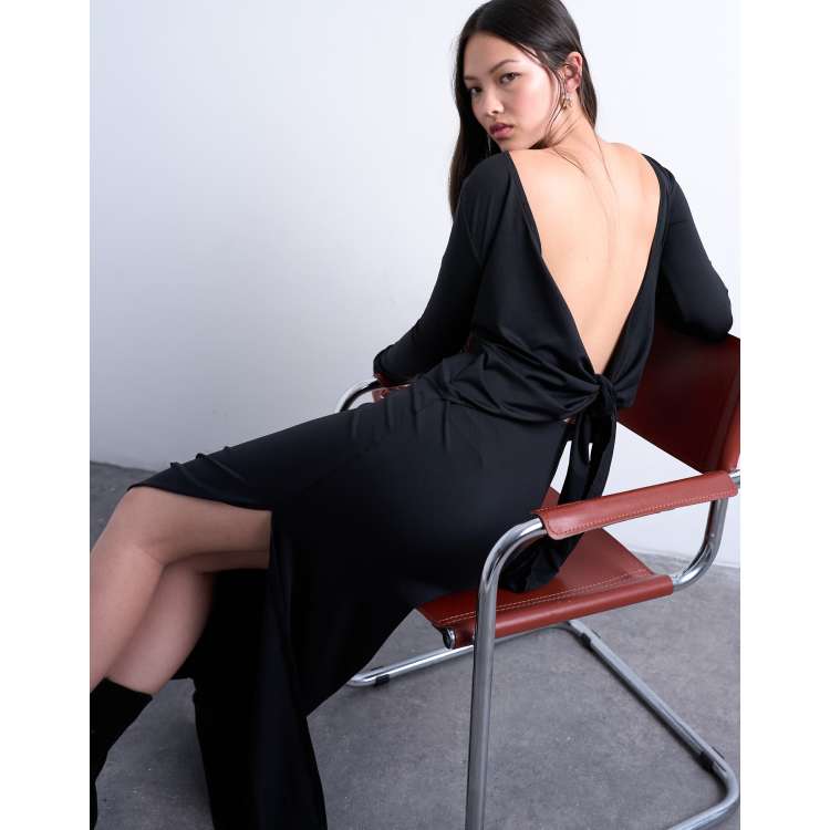slinky backless black dress Black Slinky Open Ruched Back Dress | Dresses