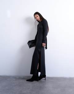 Model wearing Slinky drape open back maxi dress in black