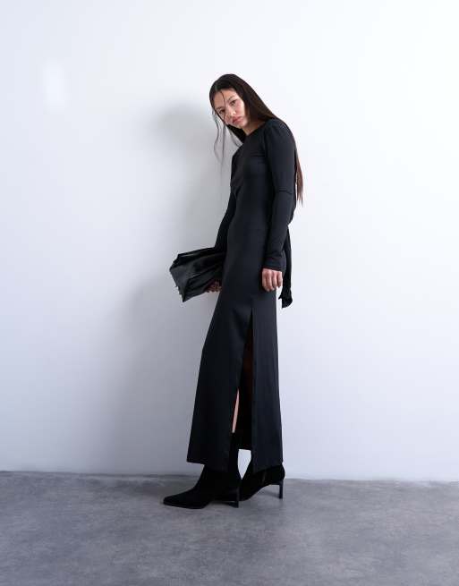 Topshop slinky drape open back maxi dress in black, 2 of 4